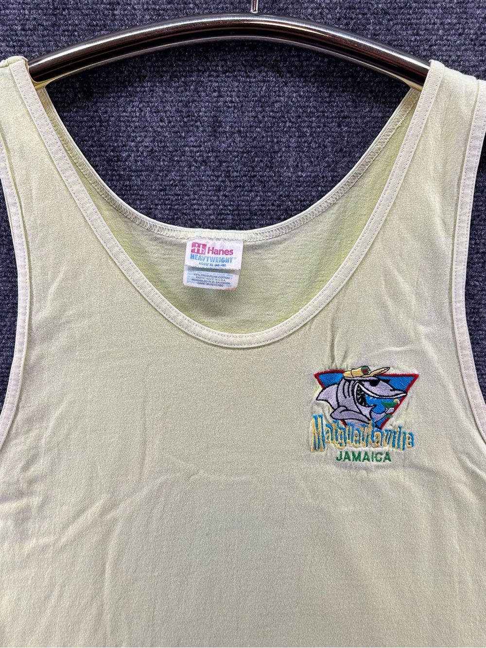 Vintage 90s Jimmy Buffett Margaritaville Jamaica Muscle Tank Top XL Yellow Shark